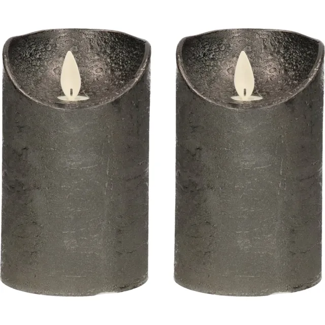 Anna's Collection Led kaars/stompkaars - 2x - antraciet grijs - H12,5 x D7,5 cm - wax - bewegende vlam