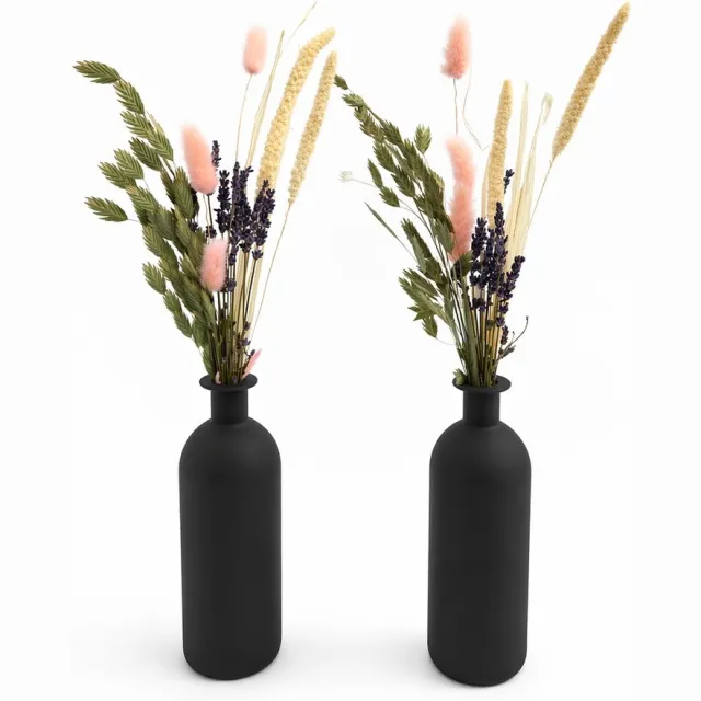 Flowercreations Droogbloemen in mat zwarte vaas. zwart/groen-roze
