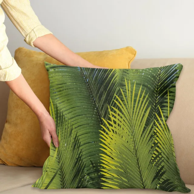 ABAKUHAUS Palm Boom Sierkussenhoes, Fresh Boom Bladeren Evergreen Flowering Wild Planten Bush Tropisch Natura Kunst Afbeelding, Decoratieve Vierkante Sierkussenhoes, 45 x 45 cm, Groen
